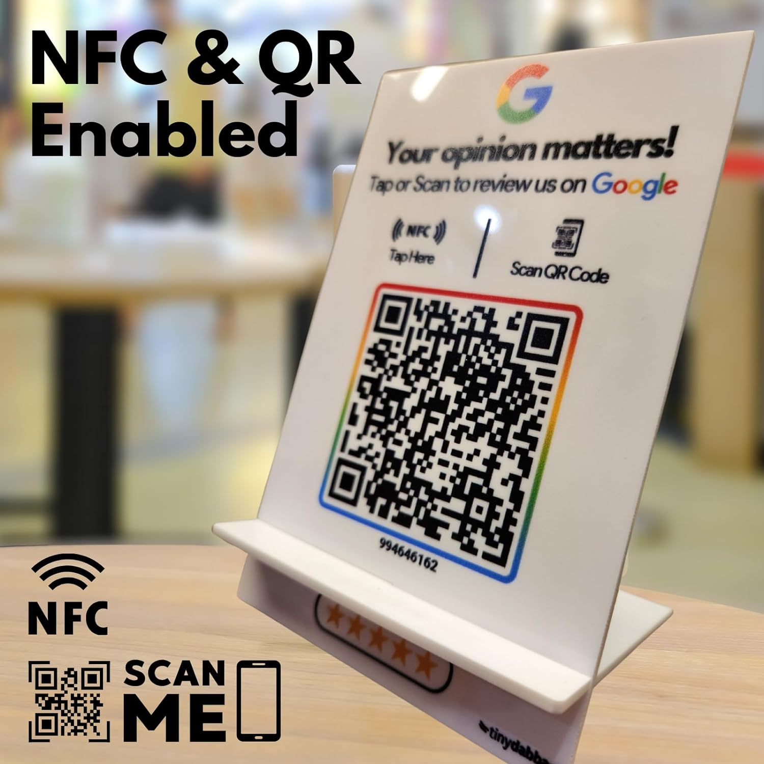 Google Review NFC Standee with QR Code | Boost Business Reviews with Tap or Scan | Pre-Configured | UV Printed Acrylic