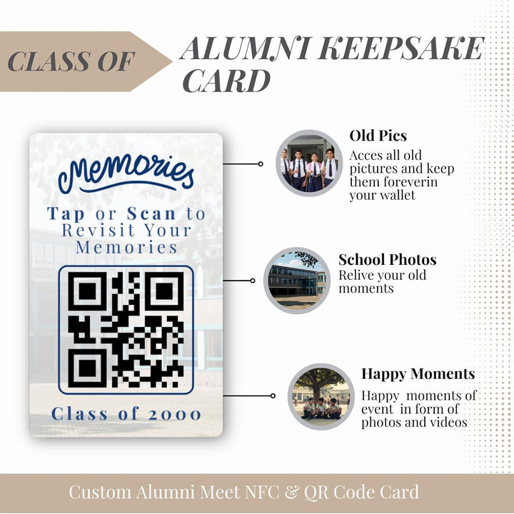 tinydabba Custom Alumni Meet Keepsake Card with NFC & QR Code | Personalized School Reunion Card | Custom Logo & Event Details | Class of [Year] Gift