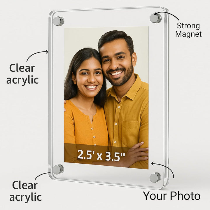 tinydabba Magnetic Acrylic Photo Frame | Double-Sided Polaroid Display | Strong Fridge Magnet for 2.5 x 3.5 inch Photos | Crystal Clear & Durable | Ideal for Gifting & Home Decor | Pack of 3