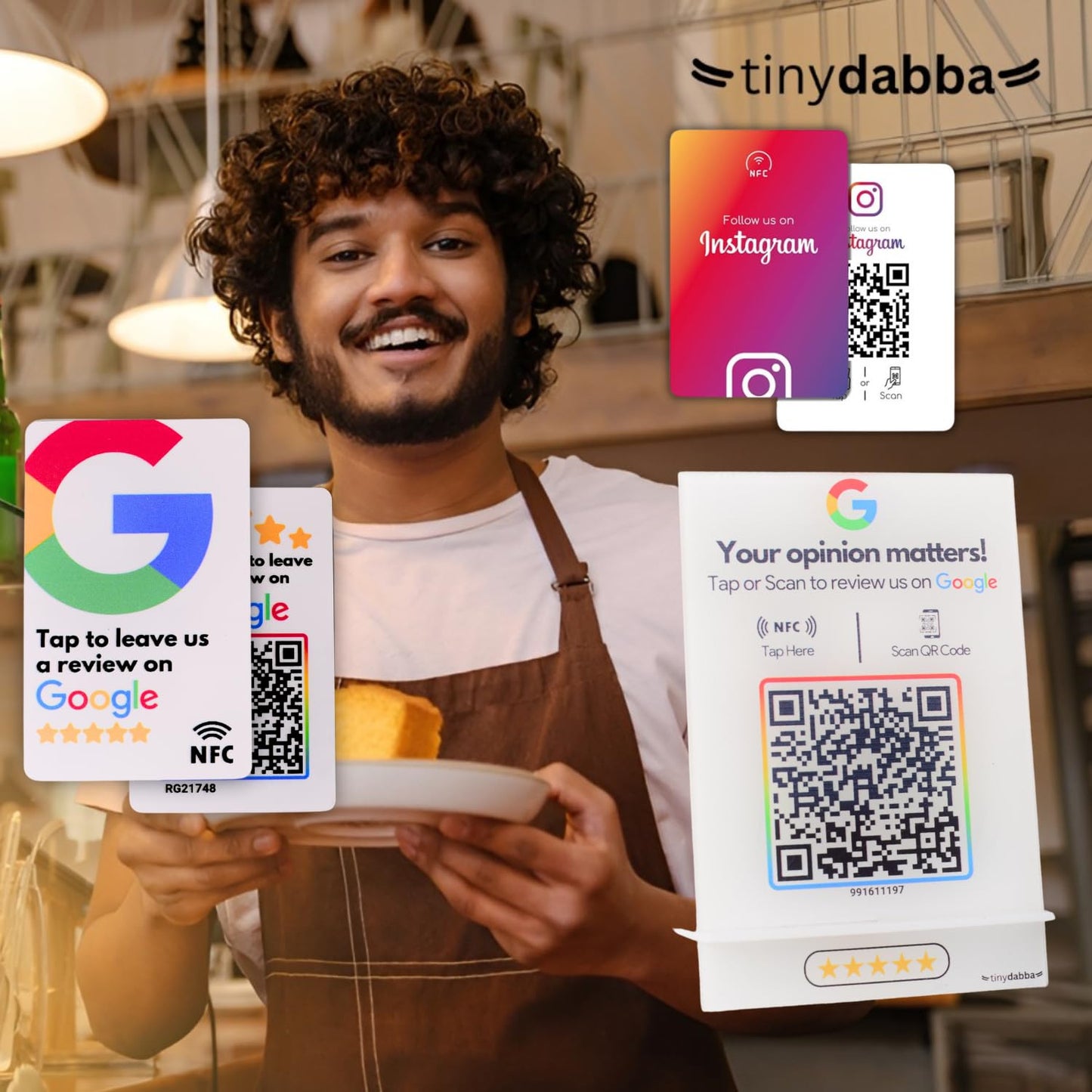 Combo KIT 13 Items, 1 Google Review Card, 1 Instagram Follower Card, 1 NFC Review Standee, Best Gift , With Free 10 Nos Review Stickers (2x3 Inch)