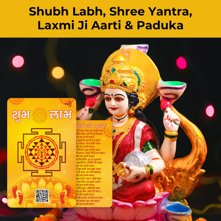 Maa Laxmi Ji Shree Yantra NFC & QR Code Card with Charan Paduka – Hindu Pooja, Diwali Aarti, Temple Worship | Invites Wealth, Prosperity & Good Luck | Keep in Wallet, Pocket, Office, Home or Gift