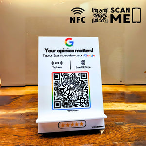Google Review NFC Standee with QR Code | Boost Business Reviews with Tap or Scan | Pre-Configured | UV Printed Acrylic