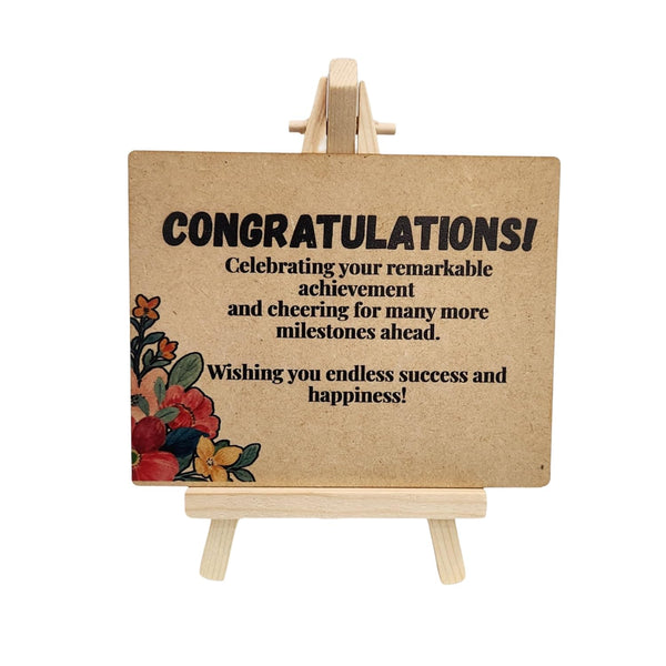 tinydabba Wooden Congrats Plaque with Easel – Congrats Gift (4×5 Inches) – Success Milestone Tabletop Decor for Graduations, Promotions, and Awards, Achievements