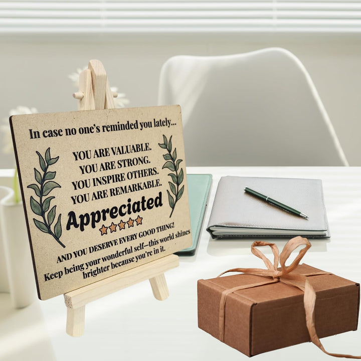 tinydabba Wooden Inspirational Desk Plaque with Easel – Appreciation Gift YOU ARE VALUABLE (4×5 Inches) – Motivational Tabletop Decor for Anyone Feeling Loved and Encouraged | Appreciated