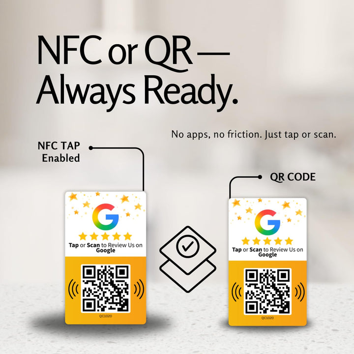 tinydabba Review NFC Card | Dual Side QR Code | Boost Business Reviews with Tap or Scan | Pre-Configured PVC Card | Works with any NFC-Enabled Smartphone | Without Stand
