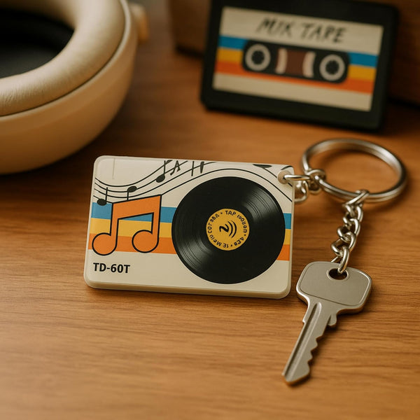 tinydabba NFC Mixtape Keychain – Acrylic Music Playlist Tag for Spotify & YouTube, Tap to Share Songs, Unique Retro Music Gift for Men & Women