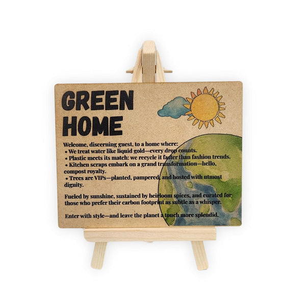 tinydabba Wooden Green Home Plaque with Easel – Sustainability-Inspired Decor (4×5 Inches) – Eco-Conscious Tabletop Sign for Environmentally Minded Homes