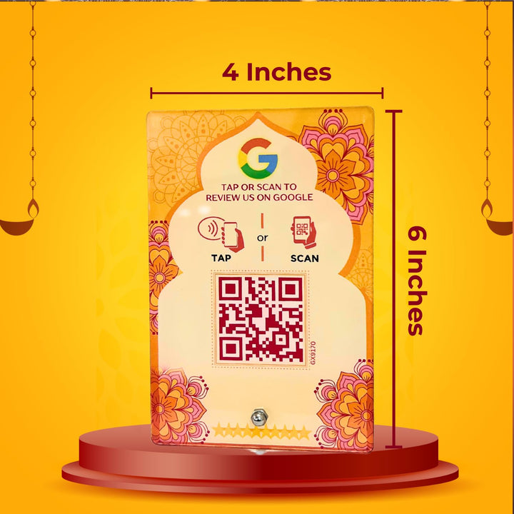 Diwali Edition Review NFC Standee with QR Code | Boost Business Reviews with Tap or Scan | Pre-Configured | UV Printed Acrylic | 4 Inches x 6 Inches | With Dashboard