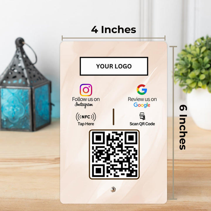 Custom Review + Instagram 2-in-1 combo NFC Standee with QR Code | Boost Business Reviews with Tap or Scan | Pre-Configured | UV Printed Acrylic | 4 Inches x 6 Inches | With Dashboard