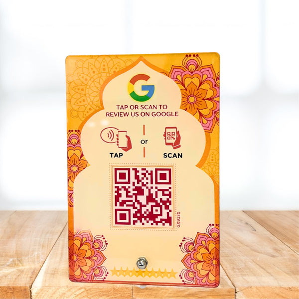 Diwali Edition Review NFC Standee with QR Code | Boost Business Reviews with Tap or Scan | Pre-Configured | UV Printed Acrylic | 4 Inches x 6 Inches | With Dashboard