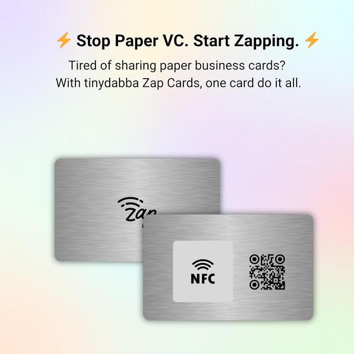 tinydabba Zap NFC Smart Digital Business Card – Tap to Share Contact & Social Media Instantly | No App Needed | QR + NFC Card | Reusable Contactless Networking Card | Metal | SS - Silver