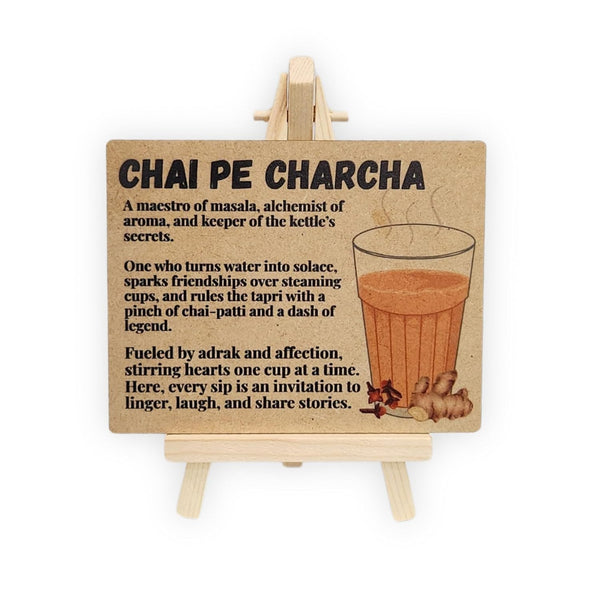 tinydabba Wooden Chai Pe Charcha Plaque with Easel – Tea Lover Gift (4×5 Inches) – Desk Decor for Chai Vendors, Coffee Shops, and Cafe Ambiance