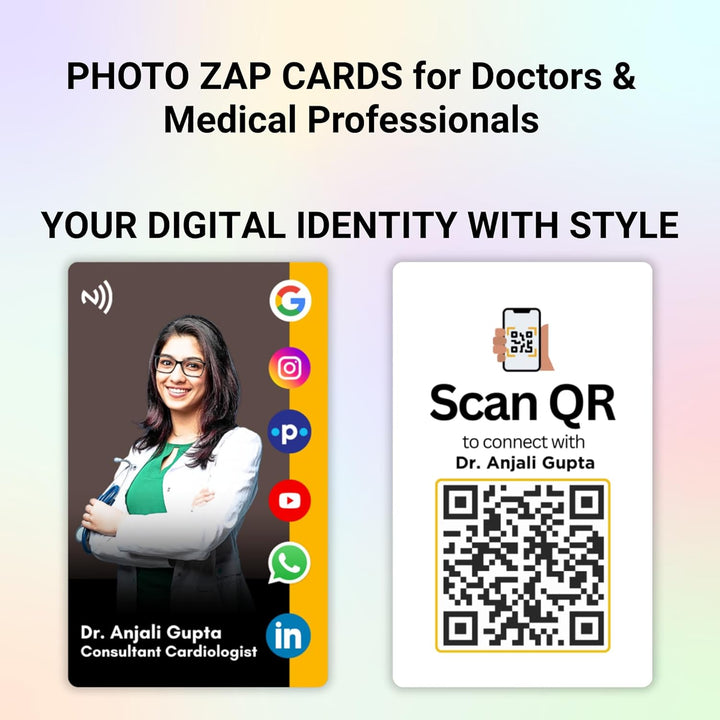 tinydabba Custom Photo Zap NFC Smart Digital Business Card for Doctors – Tap to Share Contact & Social Media Instantly | No App Needed | QR + NFC Card | Reusable Contactless Networking Card | PVC