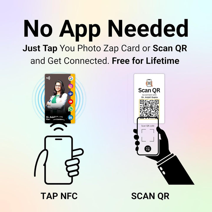 tinydabba Custom Photo Zap NFC Smart Digital Business Card for Doctors – Tap to Share Contact & Social Media Instantly | No App Needed | QR + NFC Card | Reusable Contactless Networking Card | PVC