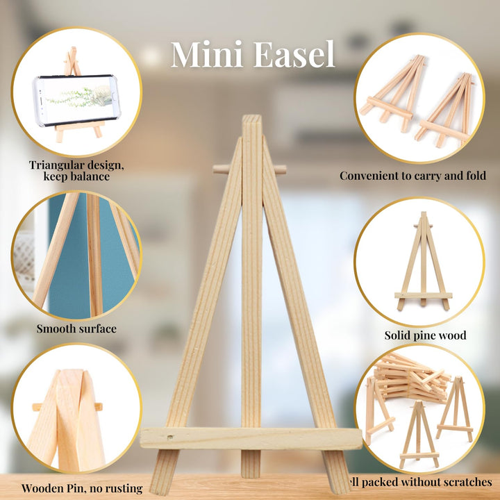 tinydabba 6-Inch Mini Wooden Easel Set (Pack of 20) – Adjustable Tabletop Easels for Art, Photos, Menus, Review Cards, and Mobile Stand – Ideal for Artists, Displays, and Events