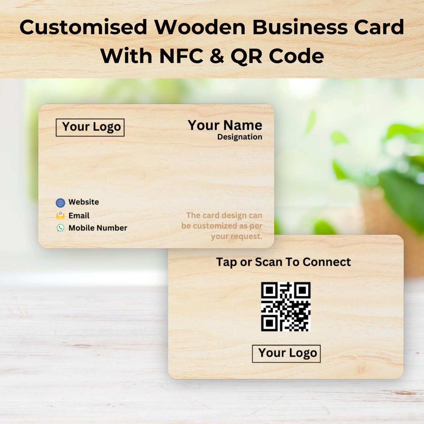 Custom Wooden NFC & QR-Enabled Digital Visiting Card