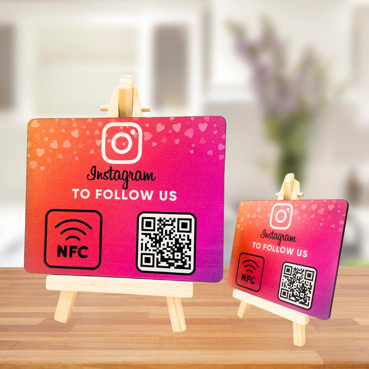 Wooden Instagrm NFC Standee with QR Code (With Wooden Stand) | Boost Business Reviews with Tap or Scan | Pre-Configured | UV Printed Wood MDF | 4 Inches x 5 Inches | With Dashboard