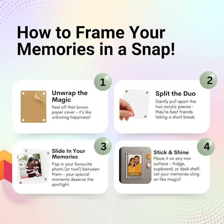 tinydabba Magnetic Acrylic Photo Frame | Double-Sided Polaroid Display | Strong Fridge Magnet for 2.5 x 3.5 inch Photos | Crystal Clear & Durable | Ideal for Gifting & Home Decor | Pack of 3
