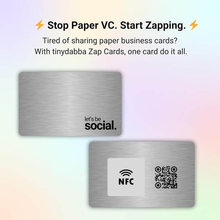 tinydabba Zap NFC Smart Digital Business Card – Tap to Share Contact & Social Media Instantly | No App Needed | QR + NFC Card | Reusable Contactless Networking Card | Metal | LBS | SS - Silver