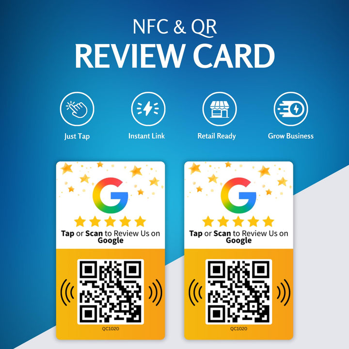 tinydabba Review NFC Card | Dual Side QR Code | Boost Business Reviews with Tap or Scan | Pre-Configured PVC Card | Works with any NFC-Enabled Smartphone | Without Stand