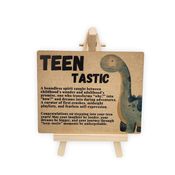 tinydabba Wooden Teen Gift Plaque with Easel – Teen-Tastic Desk Decor (4×5 Inches) – Celebratory Inspirational Message for New Teens | Teenage Gift | Teen Birthday