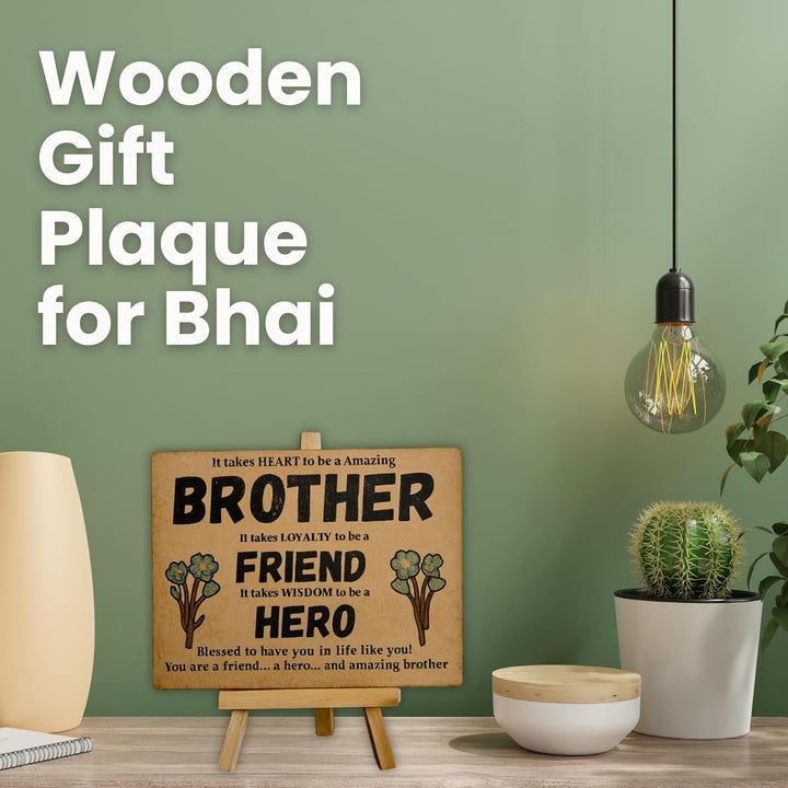 tinydabba all-in-one Rakhi Gift Combo for Brother | Wooden Plaque, Long Dori Rakhi, NFC Best Brother Card, Magnetic Badge, Roli Chawal Chandan | Raksha Bandhan Gift Box for Bhai