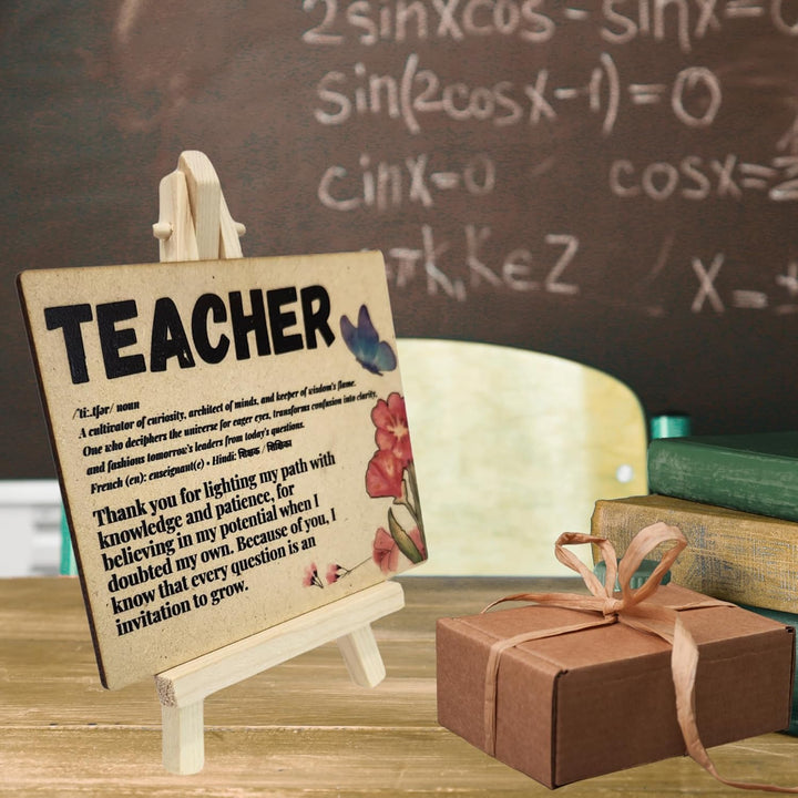 tinydabba Wooden Definition Plaque with Easel – Perfect Teacher Day Gift (4×5″) – UV-Printed - Definition of Teacher - Tabletop Decor | Teacher Day