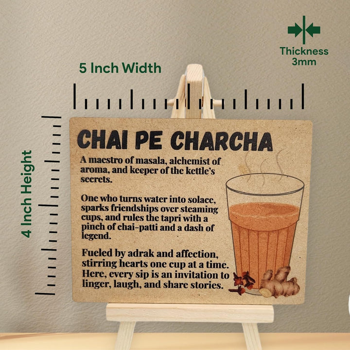 tinydabba Wooden Chai Pe Charcha Plaque with Easel – Tea Lover Gift (4×5 Inches) – Desk Decor for Chai Vendors, Coffee Shops, and Cafe Ambiance