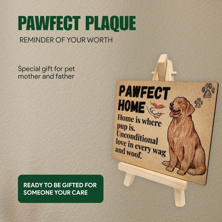 tinydabba Wooden Pawfect Home Plaque with Easel – Dog Lover Gift (4×5 Inches) – Home Decor for Pet Owners and Furry Friends