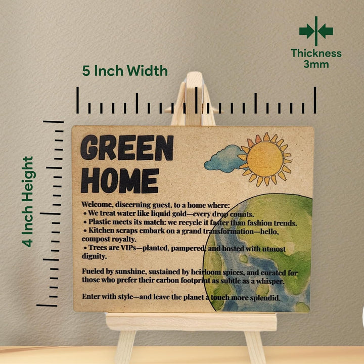 tinydabba Wooden Green Home Plaque with Easel – Sustainability-Inspired Decor (4×5 Inches) – Eco-Conscious Tabletop Sign for Environmentally Minded Homes