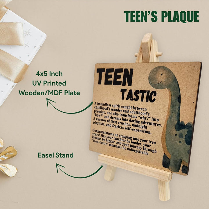 tinydabba Wooden Teen Gift Plaque with Easel – Teen-Tastic Desk Decor (4×5 Inches) – Celebratory Inspirational Message for New Teens | Teenage Gift | Teen Birthday