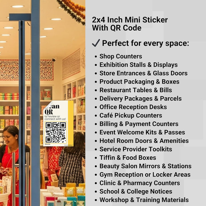 tinydabba Dynamic QR Code Stickers – Set of 5 Customizable 2x3 Inches Stickers with Dashboard – Scan to Connect, Review, Bio Links for Shops, Packaging, Restaurants, Offices