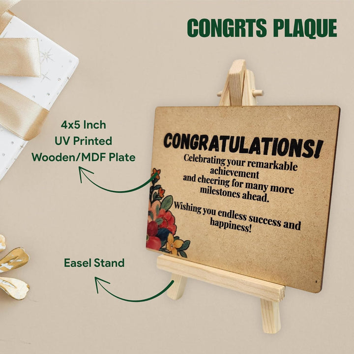 tinydabba Wooden Congrats Plaque with Easel – Congrats Gift (4×5 Inches) – Success Milestone Tabletop Decor for Graduations, Promotions, and Awards, Achievements