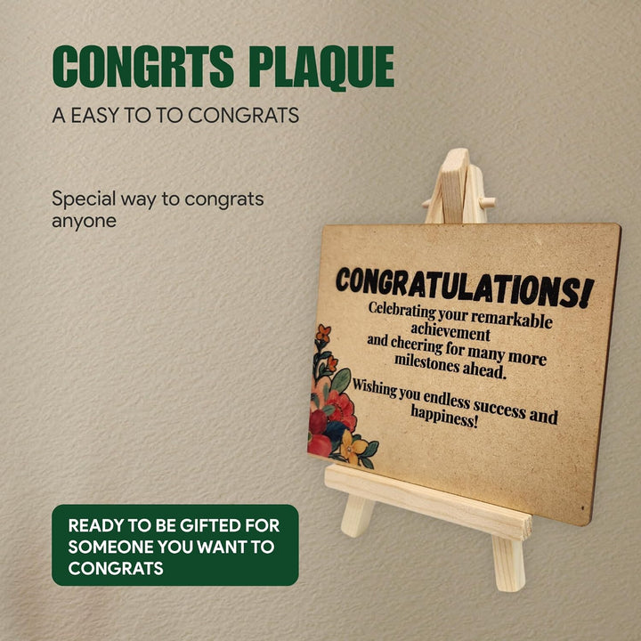 tinydabba Wooden Congrats Plaque with Easel – Congrats Gift (4×5 Inches) – Success Milestone Tabletop Decor for Graduations, Promotions, and Awards, Achievements
