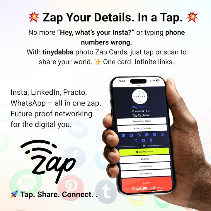 tinydabba Custom Photo Zap NFC Smart Digital Business Card for Doctors – Tap to Share Contact & Social Media Instantly | No App Needed | QR + NFC Card | Reusable Contactless Networking Card | PVC