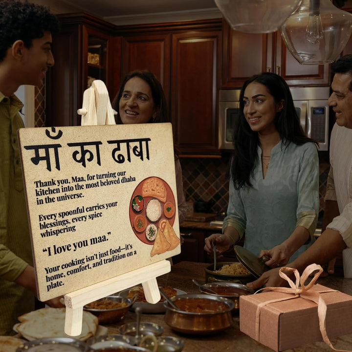 tinydabba Wooden “Maa ka Dhaba” Desk Plaque with Easel – Heartfelt Tribute to Mom Tabletop Décor (4×5 Inches) – Gift for Mother’s Kitchen, Mom, Mother’s Day