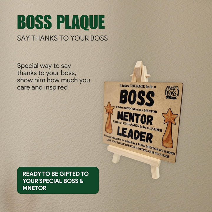 tinydabba Wooden Desk Plaque with Easel – BOSS MENTOR LEADER Gift Plaque (4×5 Inches) – Thank You Appreciation Gift for Managers, Coaches, and Team Leaders