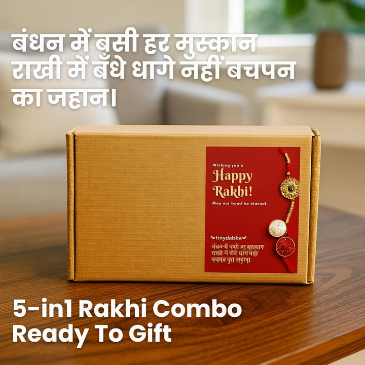 tinydabba all-in-one Rakhi Gift Combo for Brother | Wooden Plaque, Long Dori Rakhi, NFC Best Brother Card, Magnetic Badge, Roli Chawal Chandan | Raksha Bandhan Gift Box for Bhai