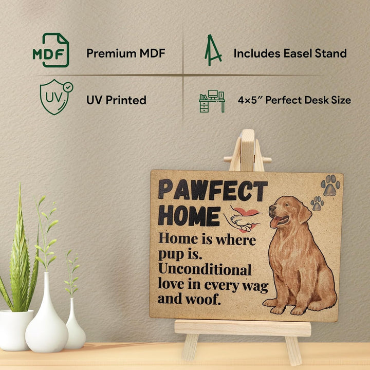 tinydabba Wooden Pawfect Home Plaque with Easel – Dog Lover Gift (4×5 Inches) – Home Decor for Pet Owners and Furry Friends
