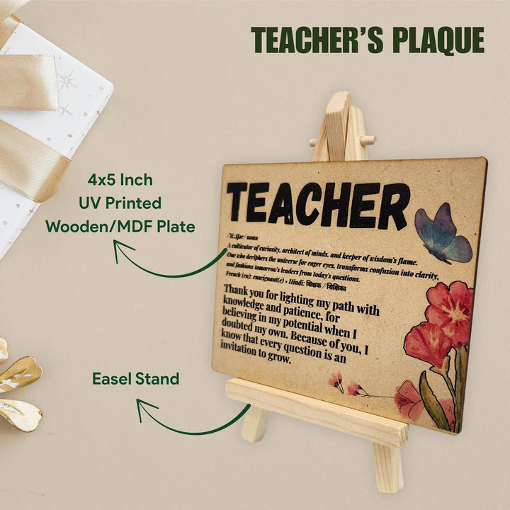 tinydabba Wooden Definition Plaque with Easel – Perfect Teacher Day Gift (4×5″) – UV-Printed - Definition of Teacher - Tabletop Decor | Teacher Day