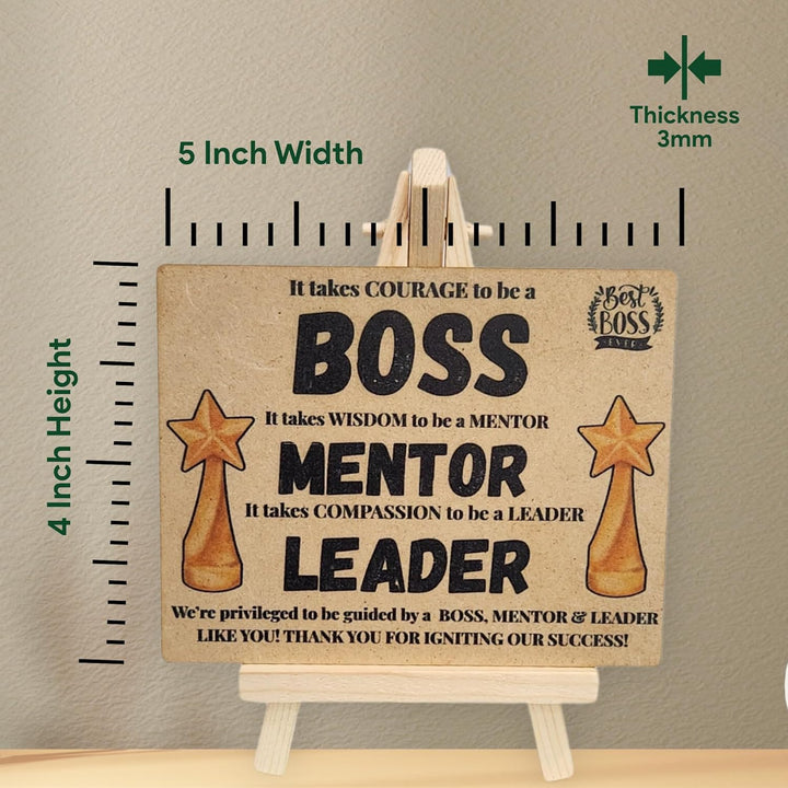 tinydabba Wooden Desk Plaque with Easel – BOSS MENTOR LEADER Gift Plaque (4×5 Inches) – Thank You Appreciation Gift for Managers, Coaches, and Team Leaders