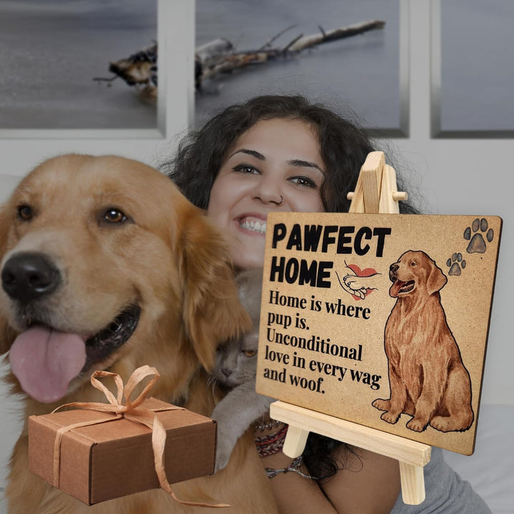 tinydabba Wooden Pawfect Home Plaque with Easel – Dog Lover Gift (4×5 Inches) – Home Decor for Pet Owners and Furry Friends