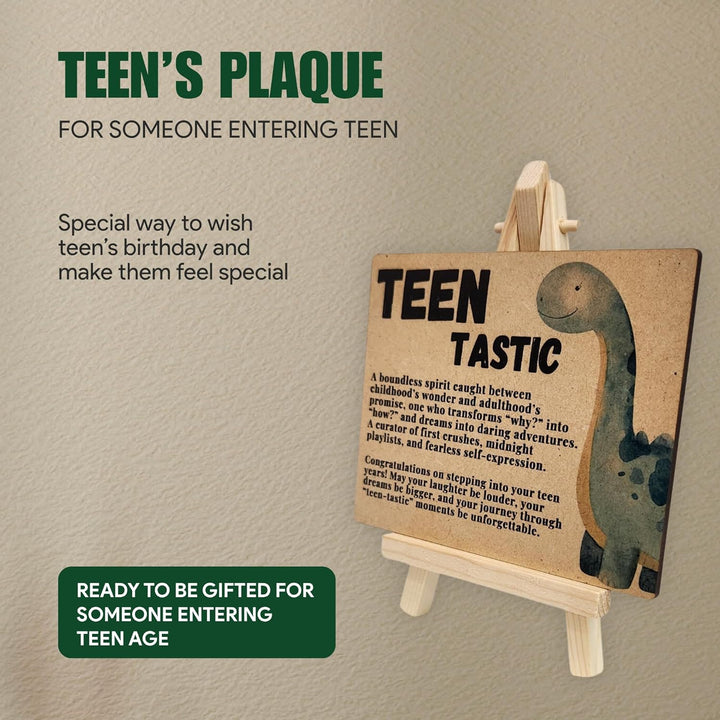tinydabba Wooden Teen Gift Plaque with Easel – Teen-Tastic Desk Decor (4×5 Inches) – Celebratory Inspirational Message for New Teens | Teenage Gift | Teen Birthday